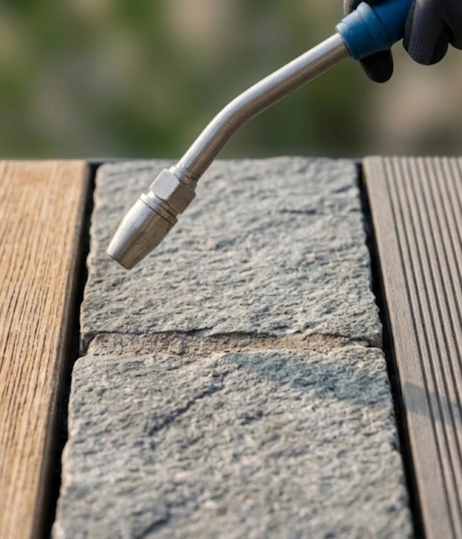 Bois, pierre naturelle et composite de terrasse comparés en gros plan